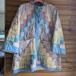 Handmade Vintage Quilt Coat Aline Shape with Hood